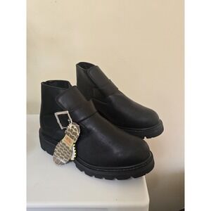 Sketchers Chunky Platform Leather Black Shoe Boots Y2K Monk Strap Size 10